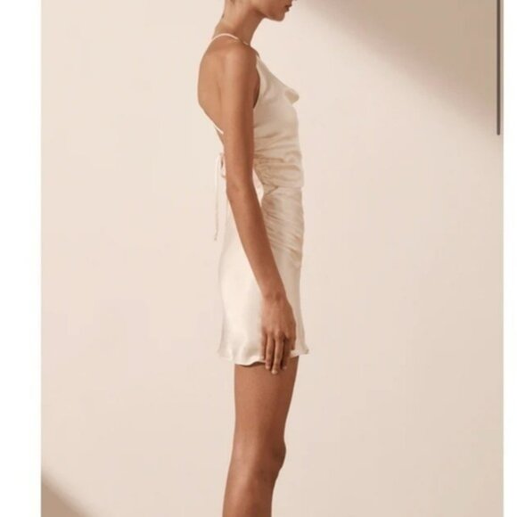 NWT Shona Joy La Lune Asymmetrical Bias Cowl Mini Dress in Cream - Picture 5 of 15